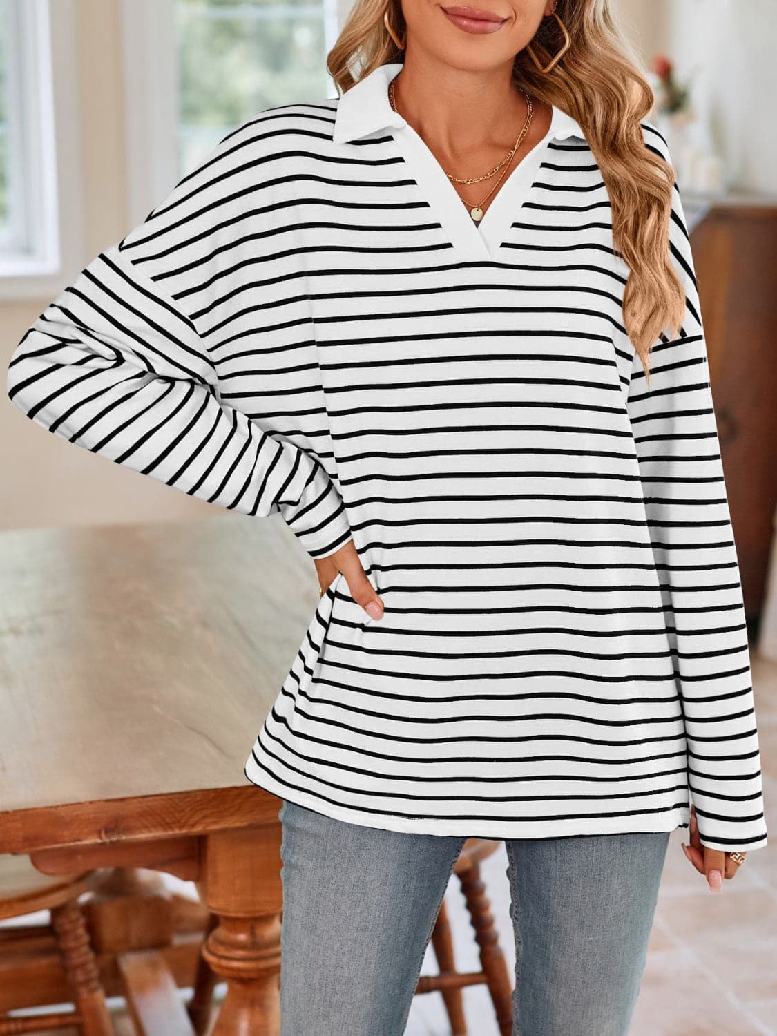 Chic striped long sleeve tee