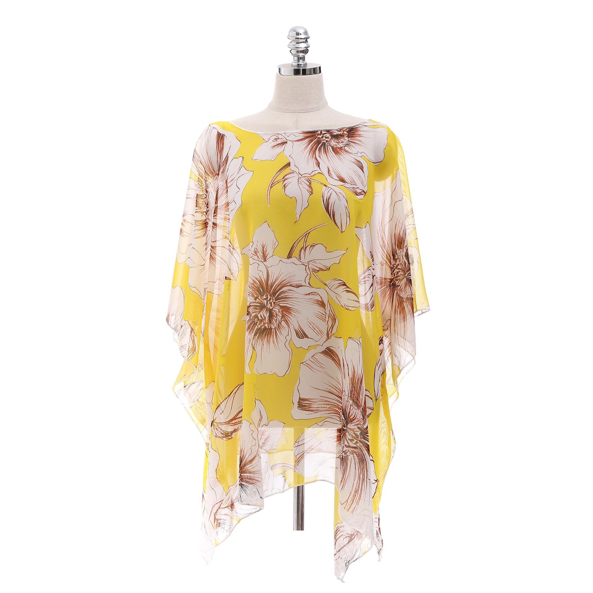 Chiffon Shirt Thin Type Sunscreen All Match Loose Printed Floral Tassel Beachwear Beach Cover Up Pullover Bella Mia