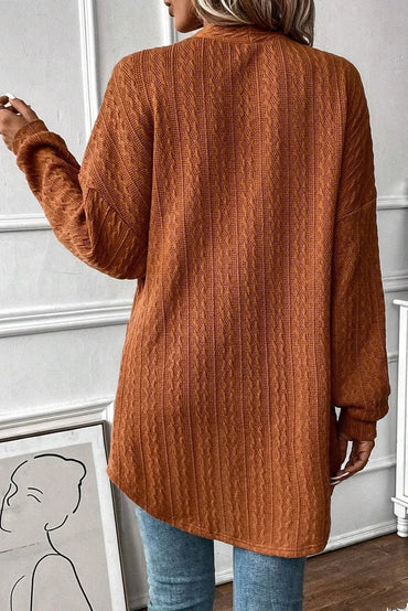 Textured long sleeve open front cover up with pockets