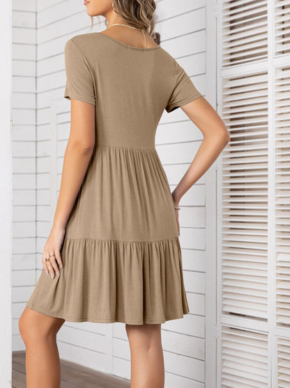 Round Neck Short Sleeve Mini Tee Dress.