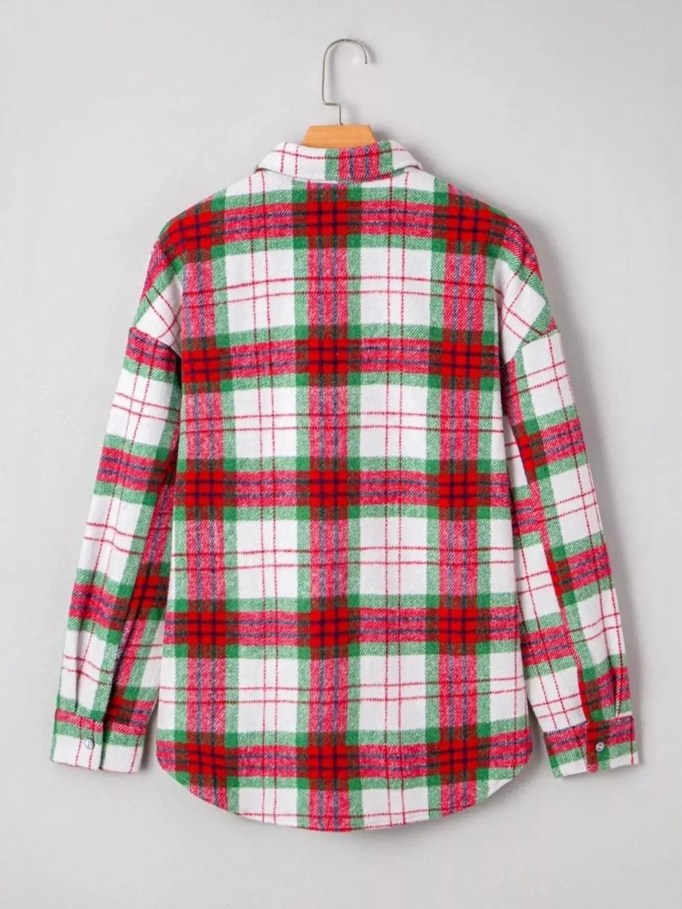 Plaid Button-Down Long Sleeve Shacket Simply Love