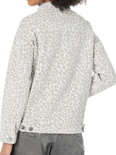 Leopard Button Up Long Sleeve Denim Jacket.