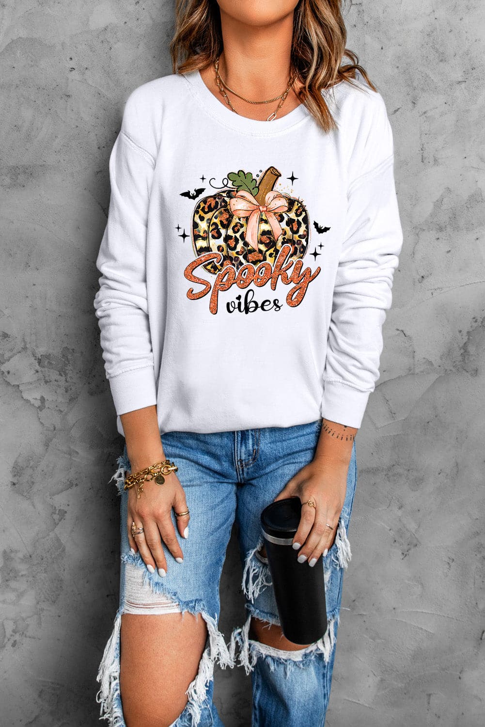 Graphic Round Neck Long Sleeve Sweatshirt.