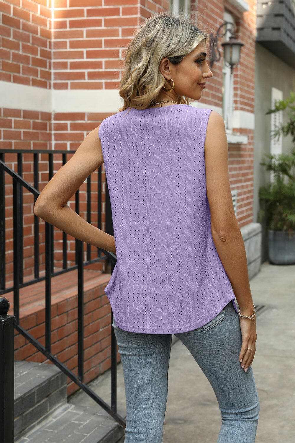 Eyelet Square Neck Tank.