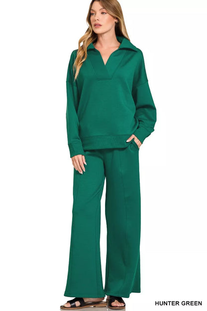 Zenana Scuba Collared Pullover and Pants Set