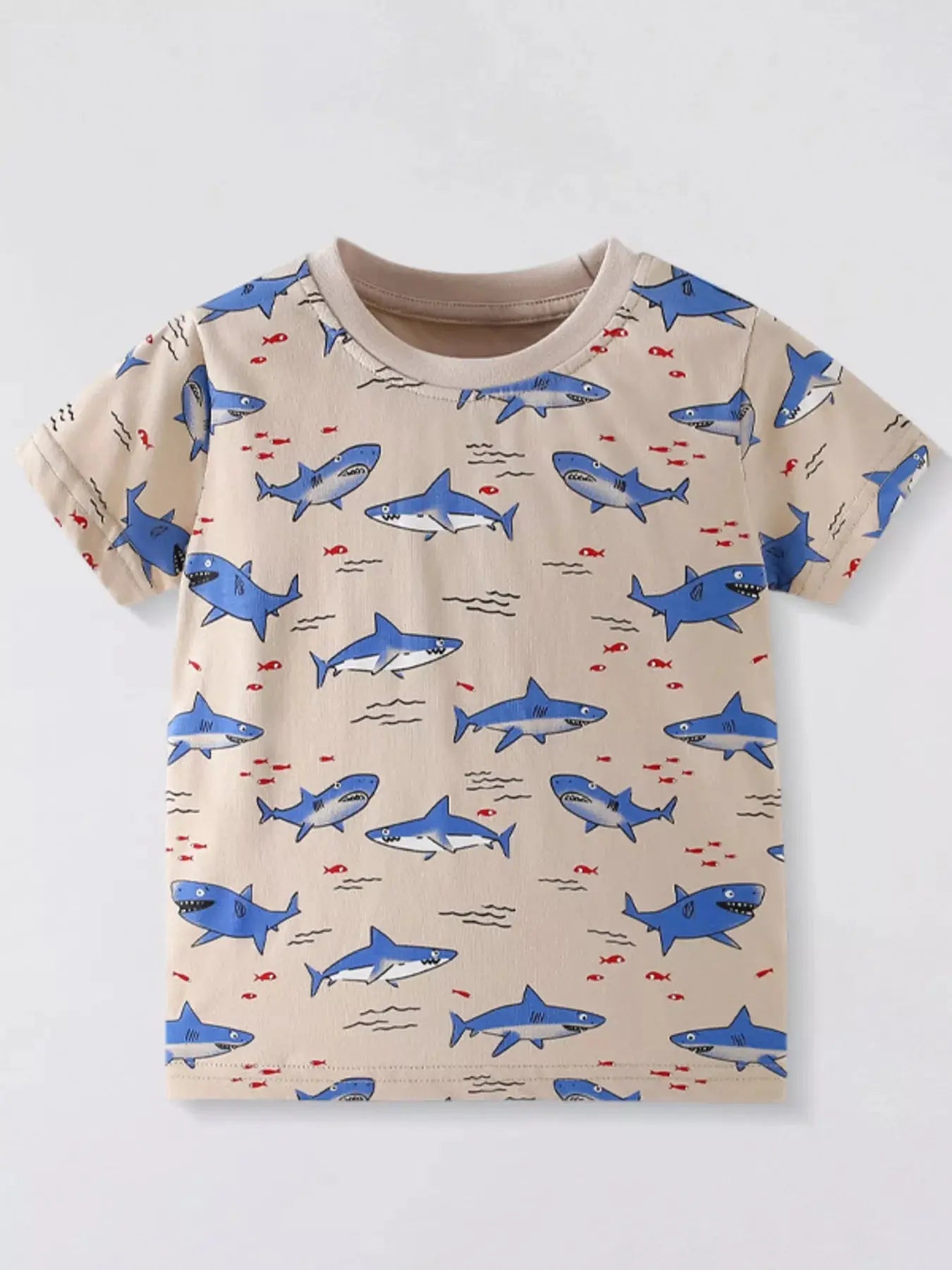 Children's Shark Print Crew Neck Short Sleeve T-Shirt Simply Love