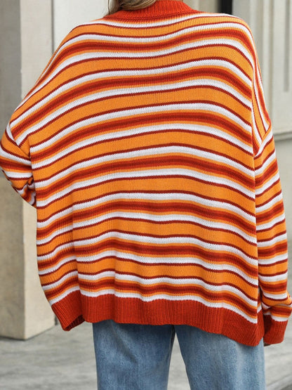 Striped Mock Neck Long Sleeve Sweater.