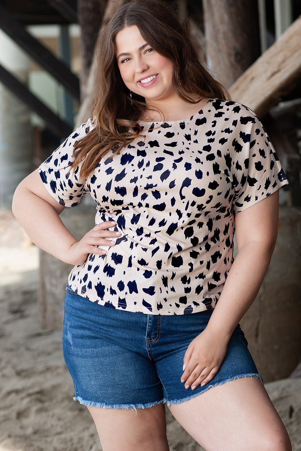 Khaki twist-back leopard print plus size top