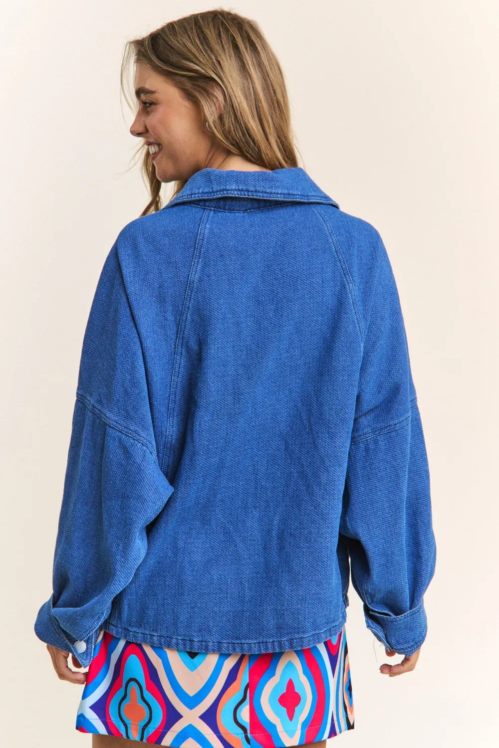 J.NNA Snap Down Long Sleeve Denim Shacket for Women - Love Salve 