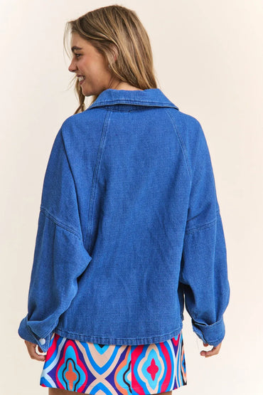 J.NNA Snap Down Long Sleeve Denim Shacket for Women - Love Salve 