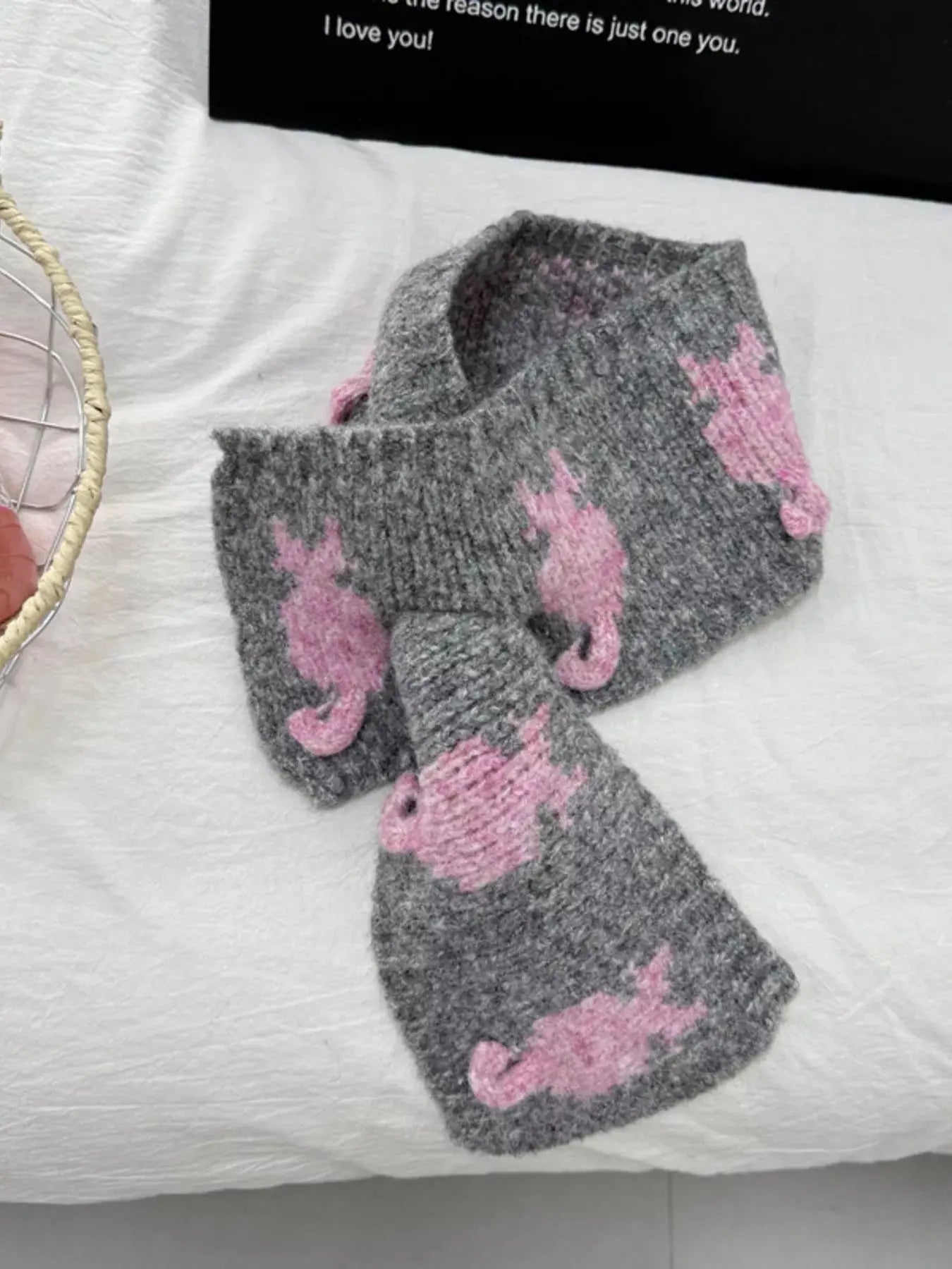 Knitted Contrast Pattern Warm Scarf Simply Love