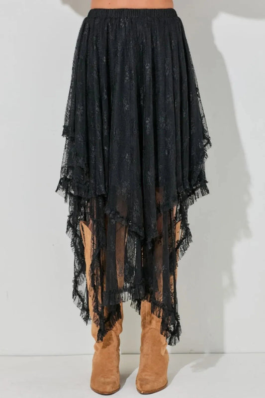 Elastic Waist Asymmetrical Lace Skirt Simply Love