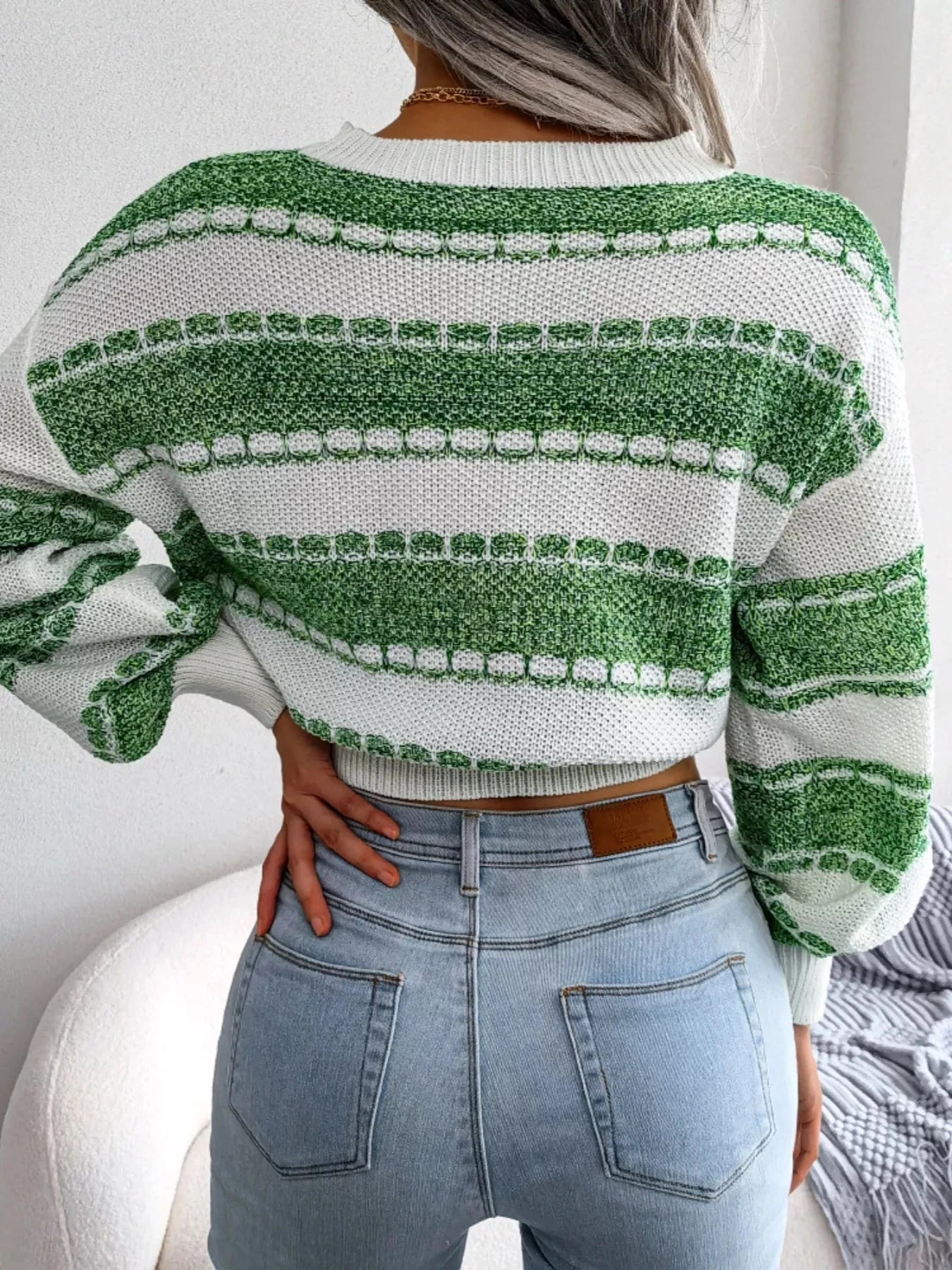 Color Block Round Neck Cropped Sweater Coco’s Tee Boutique