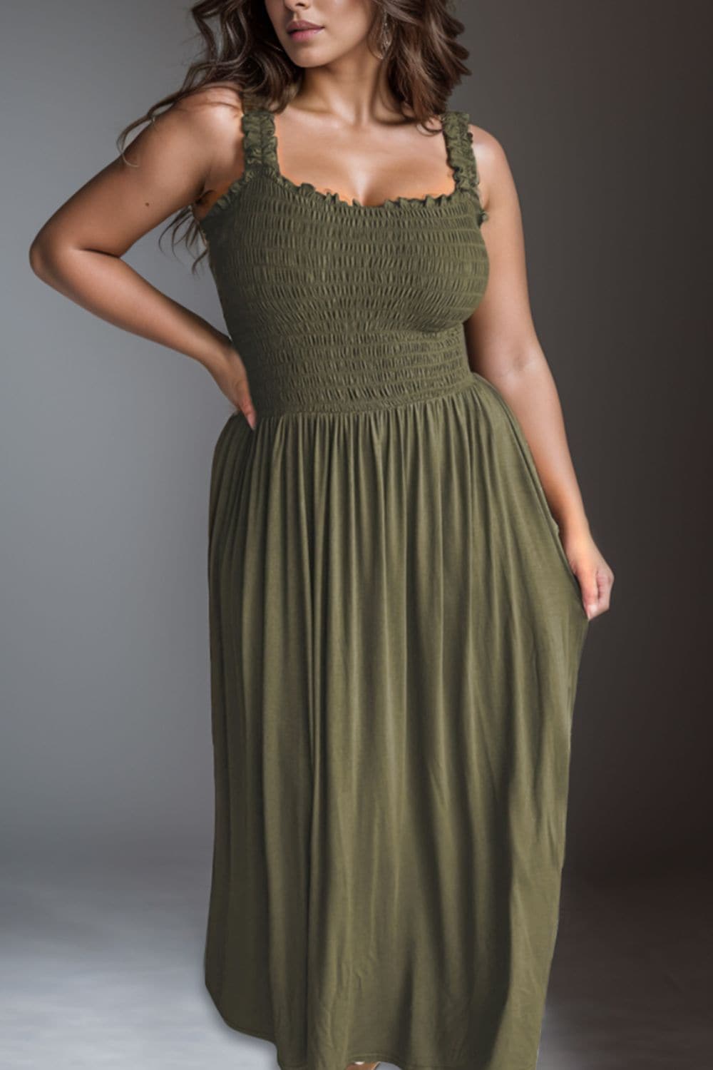 Plus Size Smocked Square Neck Maxi Dress.