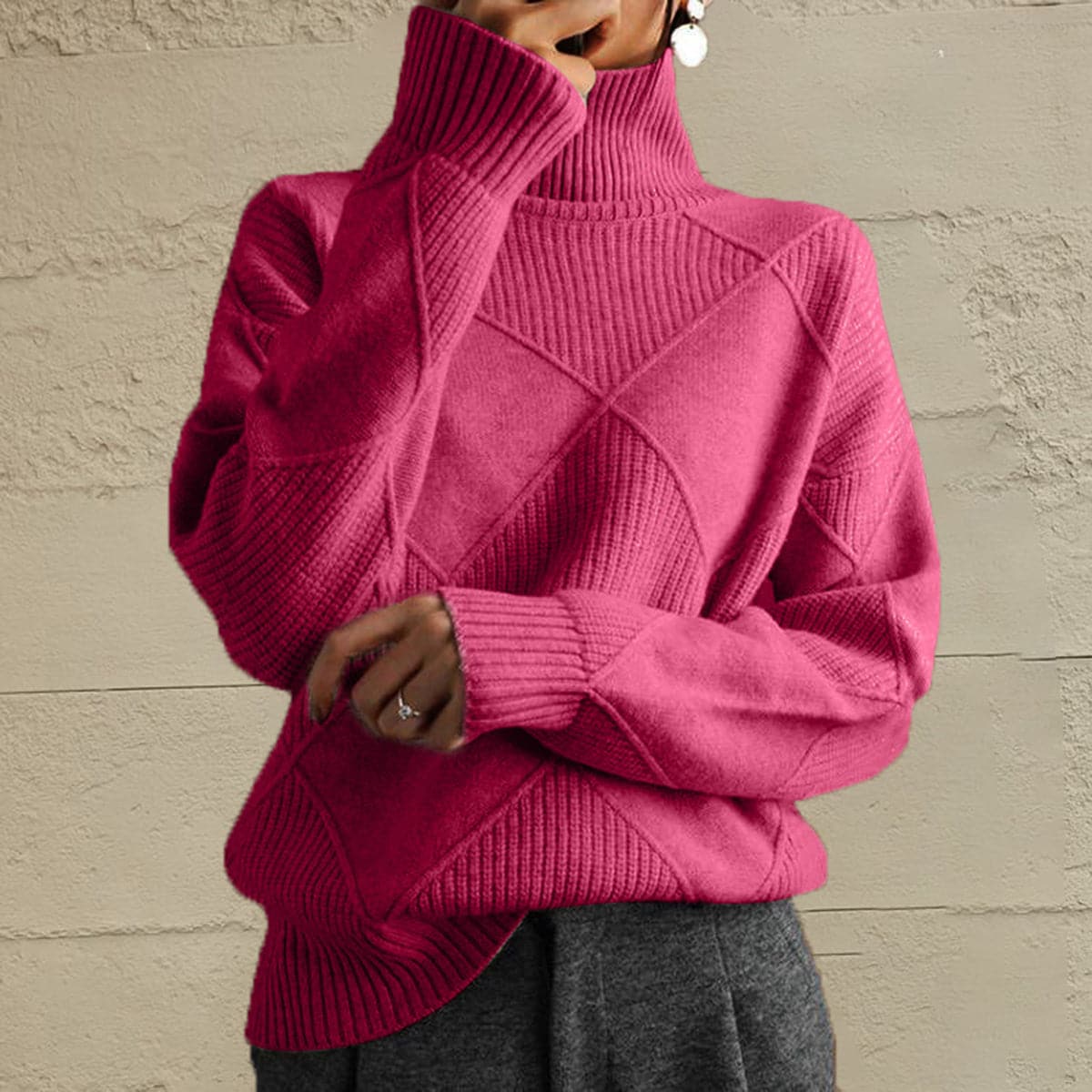 Geometric Turtleneck Long Sleeve Sweater.