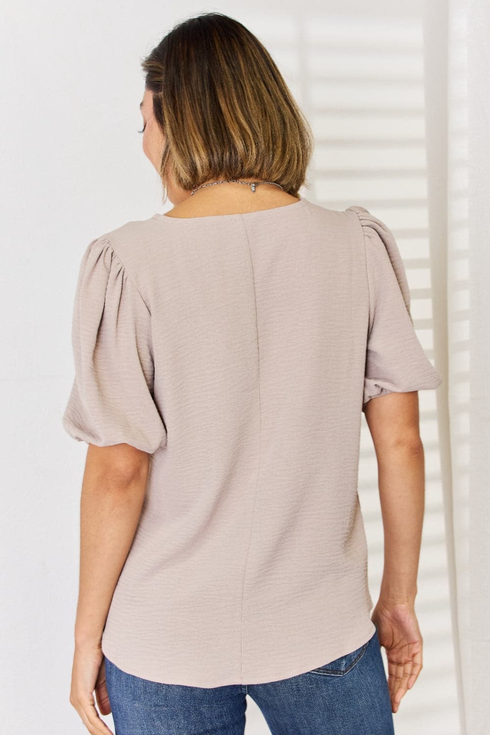 Zenana V-Neck Puff Sleeve Top.