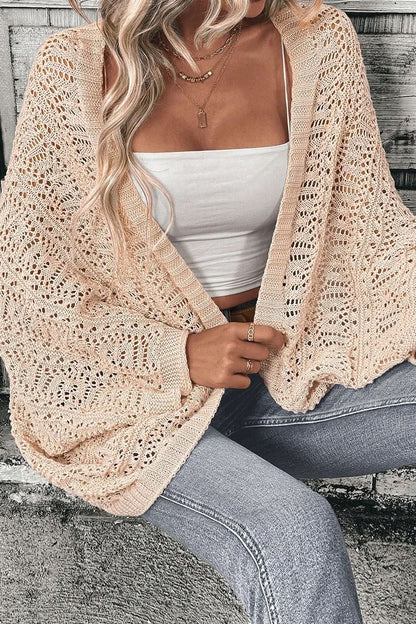 Openwork Open Front Long Sleeve Cardigan