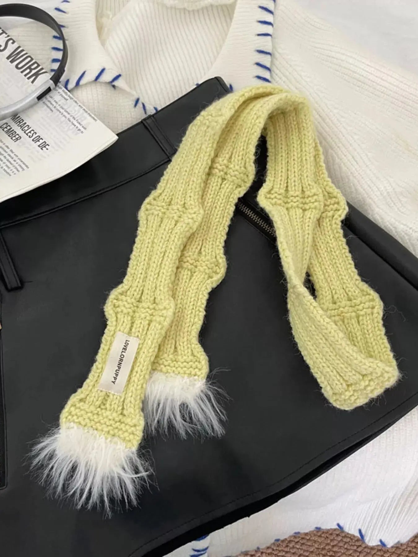 Knitted Plush Trim Scarf Simply Love