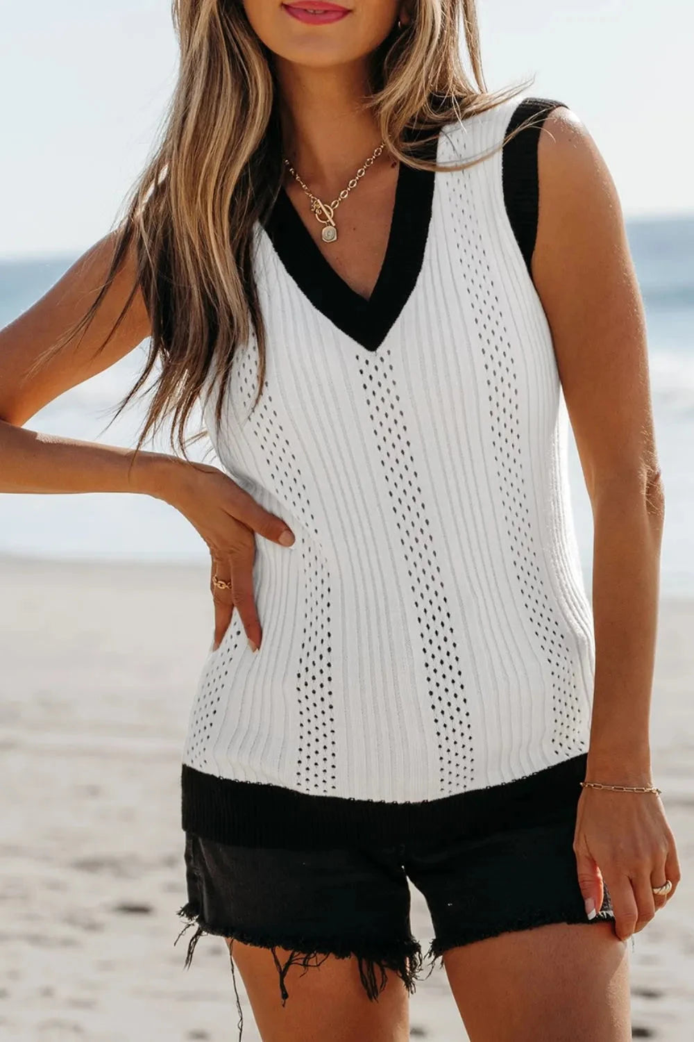 Simply Love: Knit Vest - Eyelet Trim Simply Love