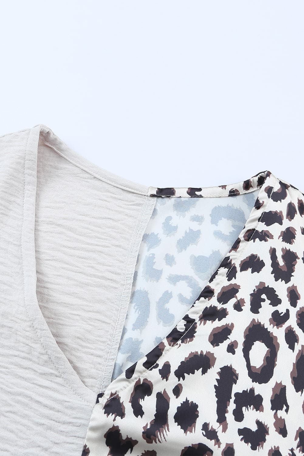 Leopard Color Block V-Neck Blouse.