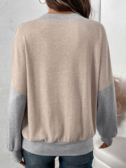 Chic contrast long sleeve tee with round neck