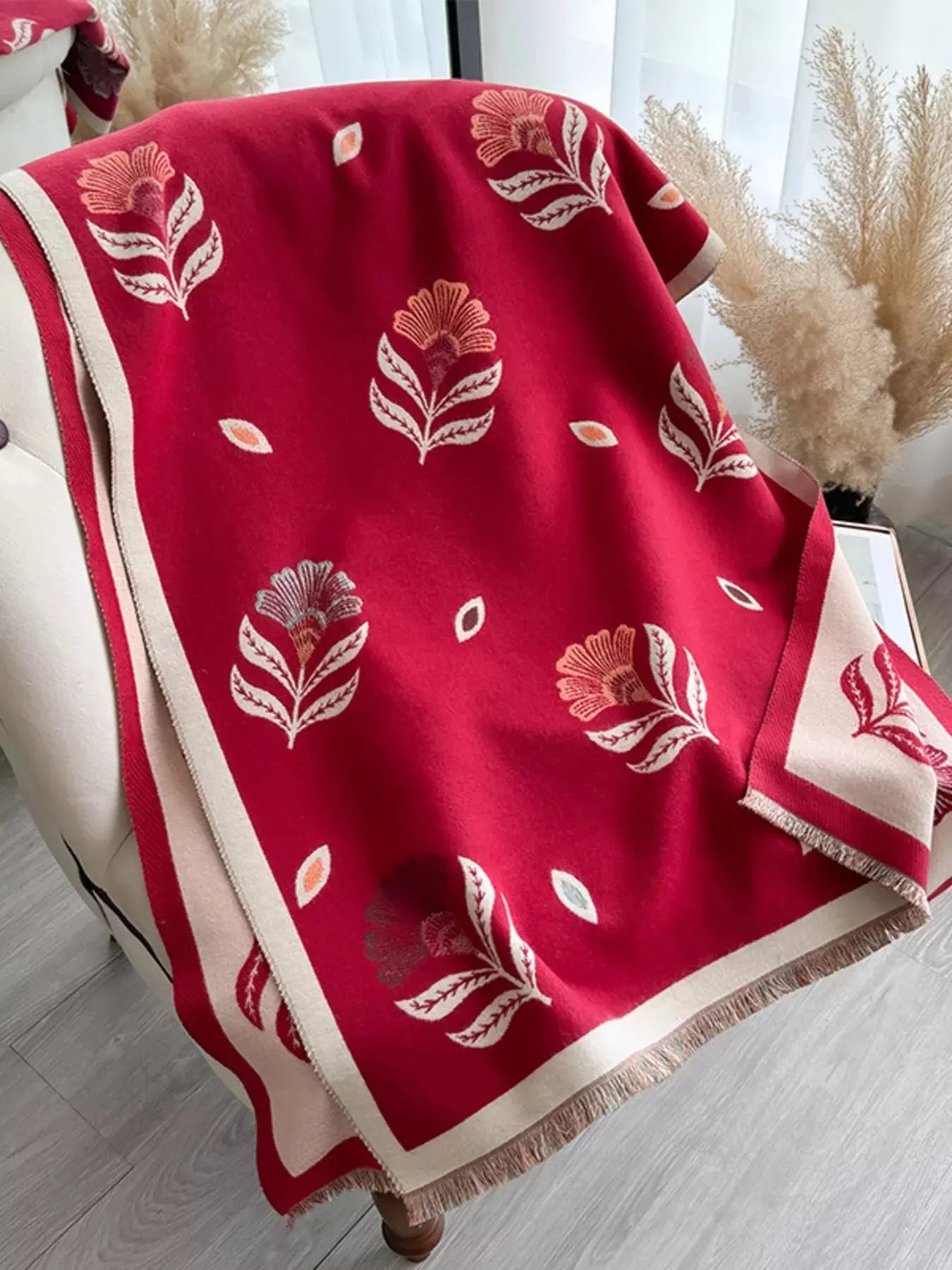 Printed Raw Hem Shawl Simply Love