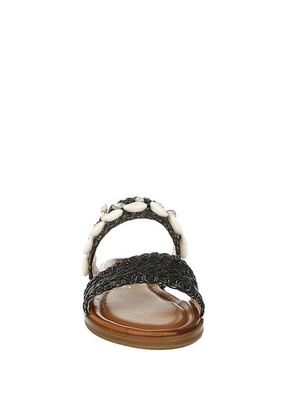 Raffia sandals with shell embellishments