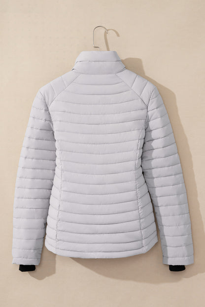 Silvery Solid Color Quilted Zip-up Puffer Jacket