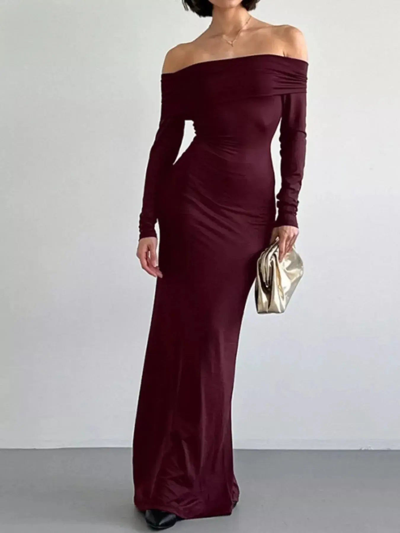 Off-Shoulder Long Sleeve Maxi Dress Simply Love