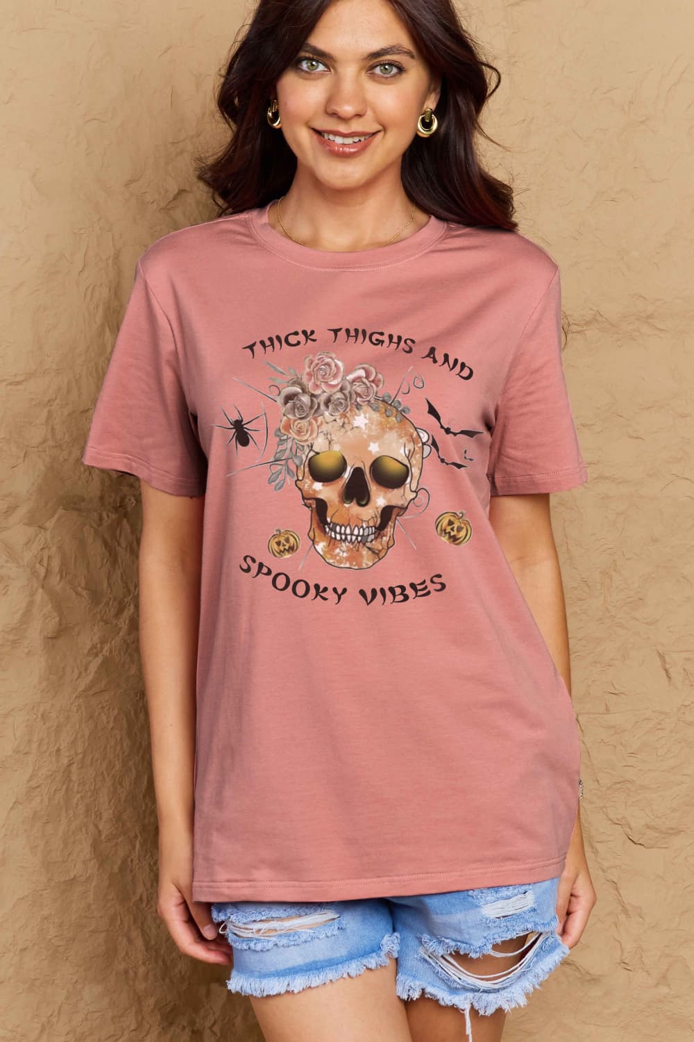 Thick thighs and spooky vibes graphic tee for casual comfort