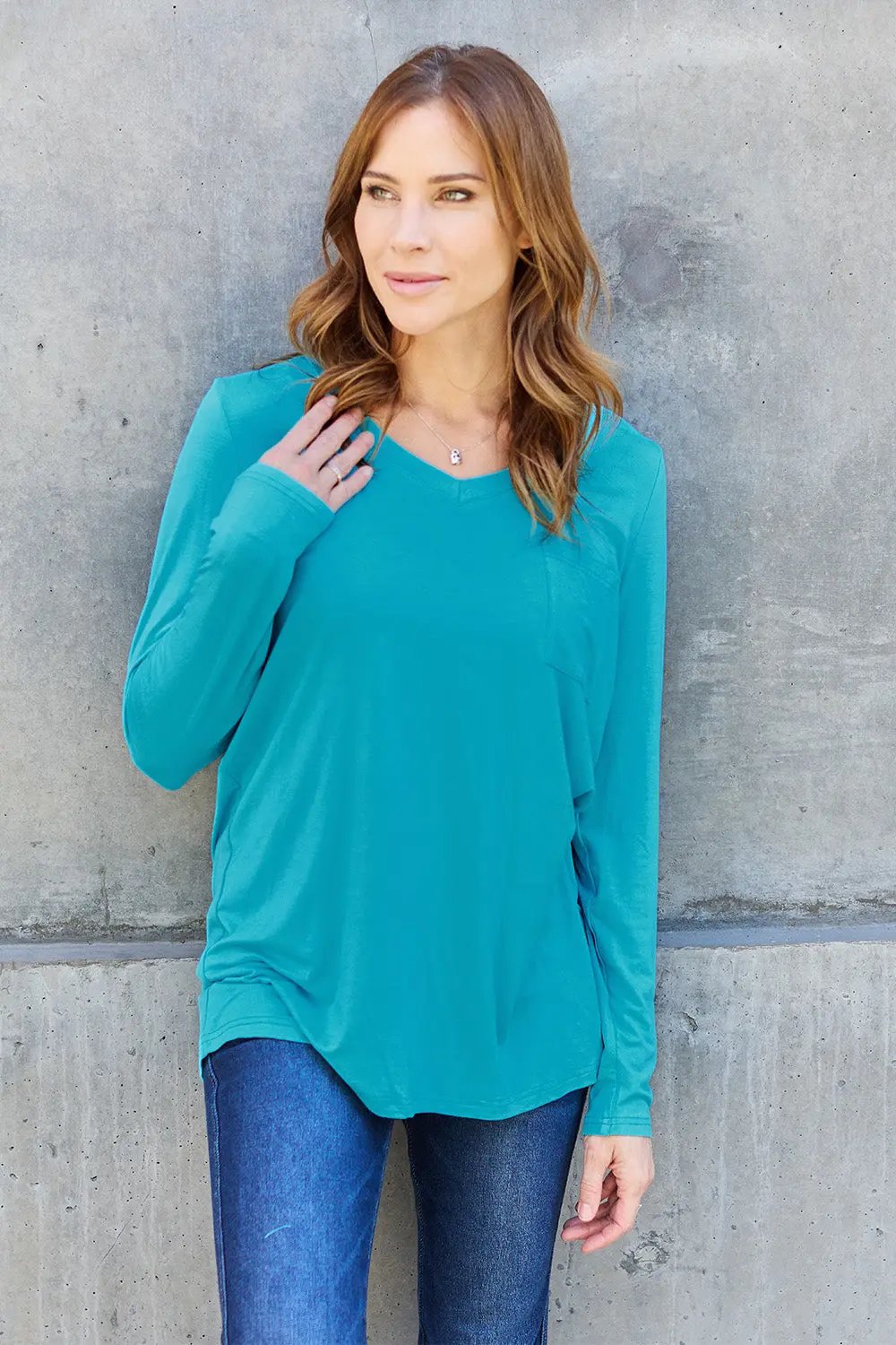 Basic Bae Full Size V-Neck Long Sleeve Top - Love Salve