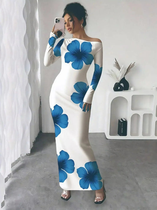 Floral Print One Shoulder Maxi Dress Simply Love