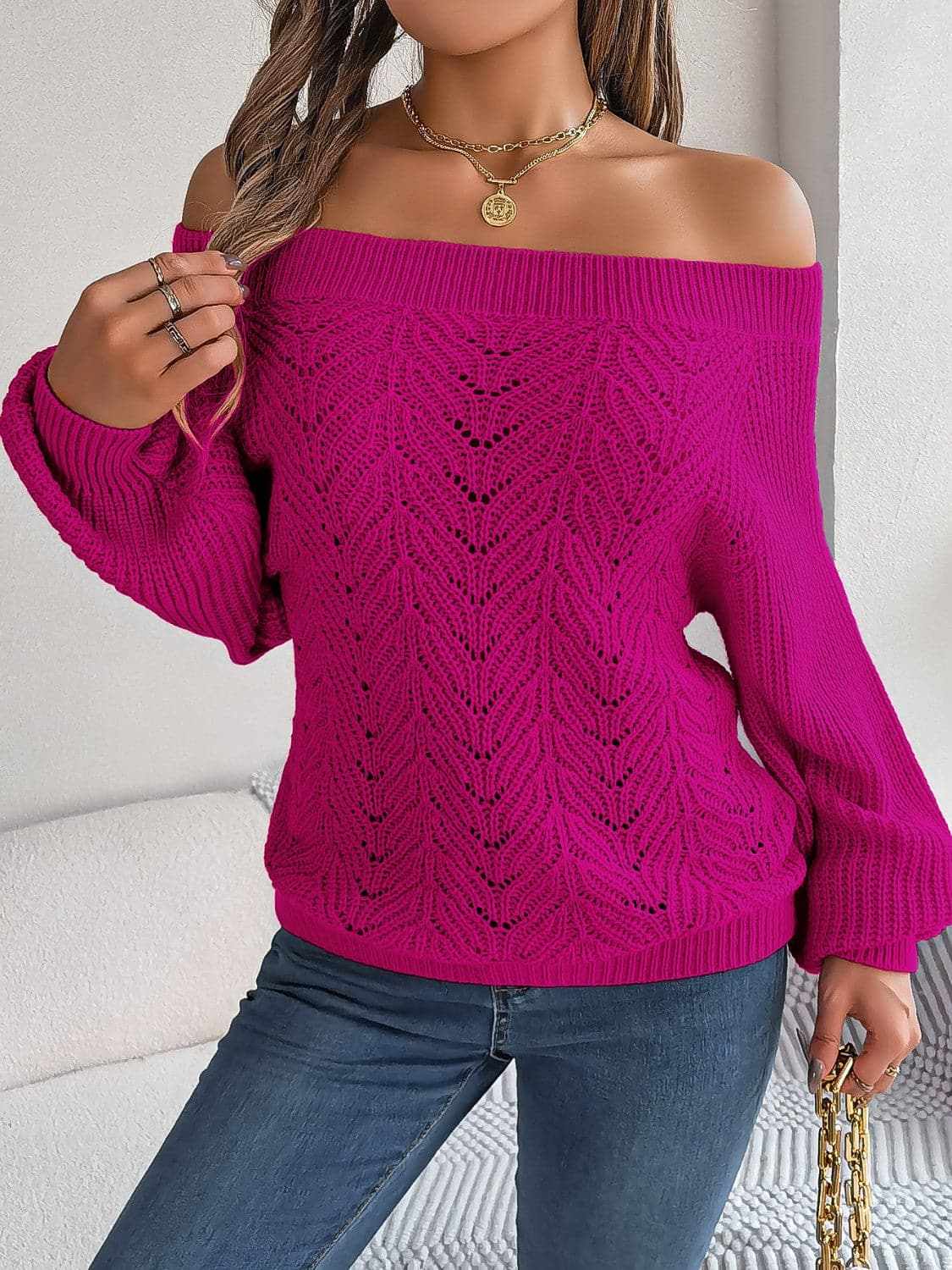 Chic off-shoulder knit sweater - Love Salve 