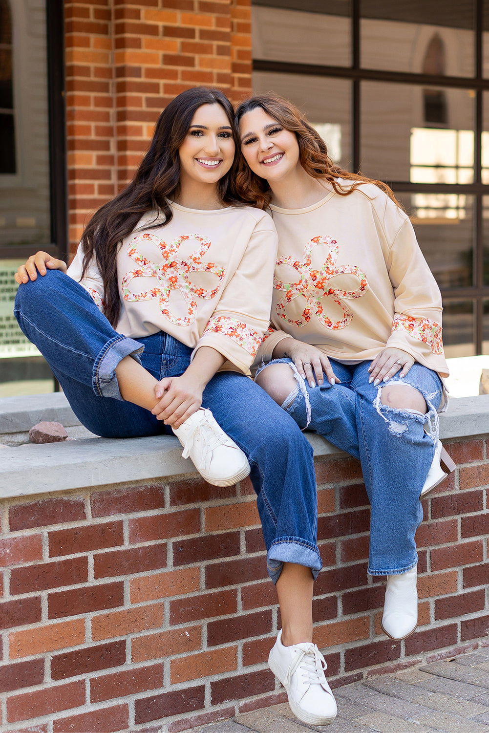 Beige floral wide sleeve top