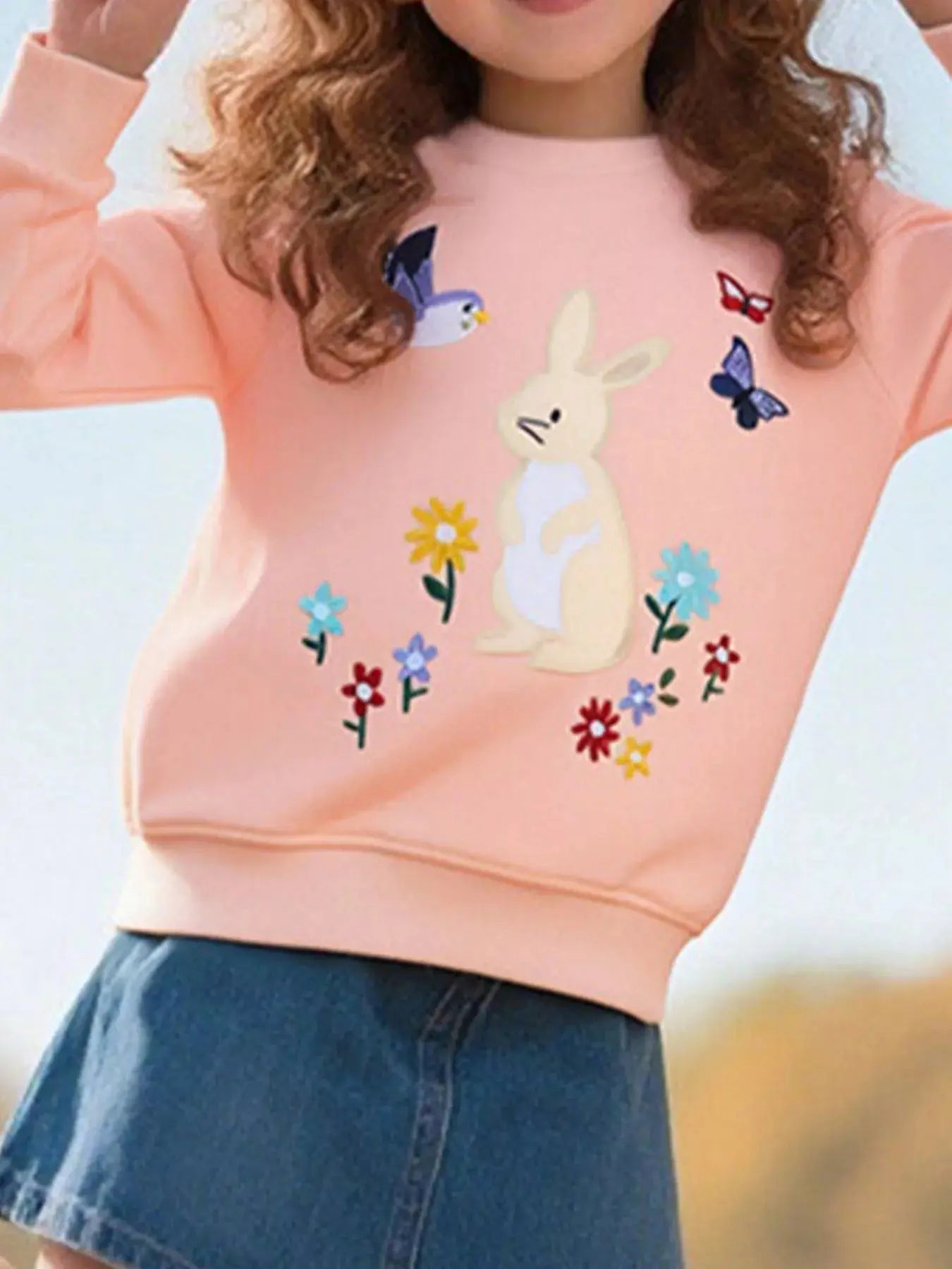 Children's Cute Bunny Embroidered Round Neck Sweatshirt Simply Love