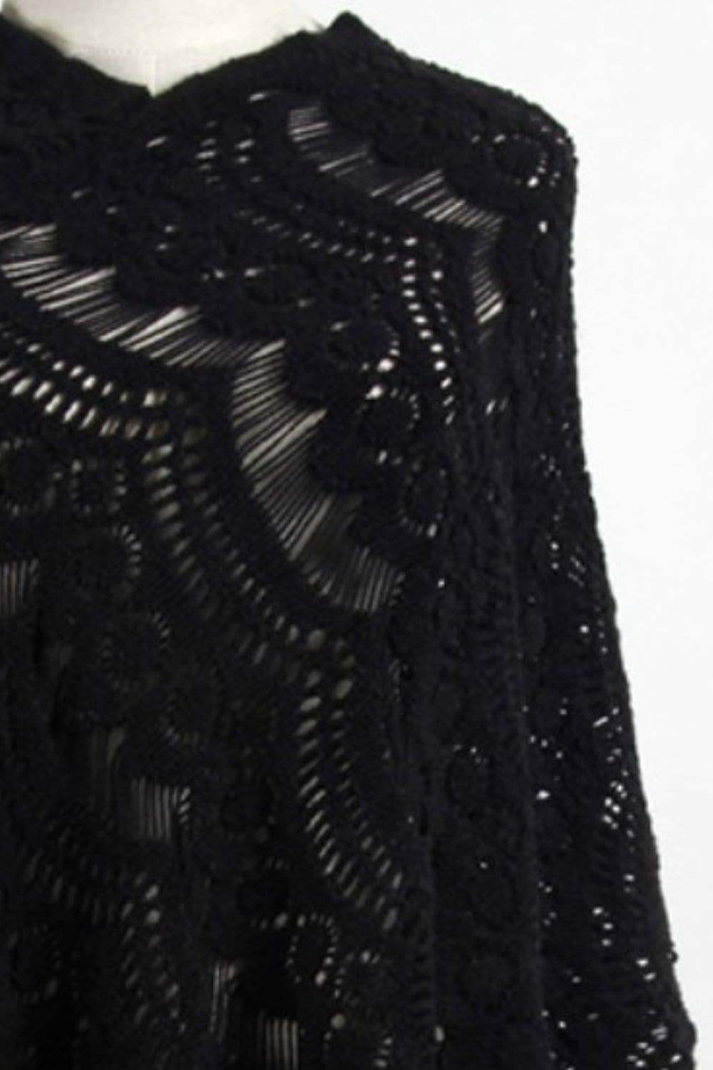 Fringe Openwork Surplice Cape Sleeve Poncho.