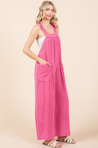 Culture Code Full Size Pocketed Sleeveless Wide Leg Overalls.