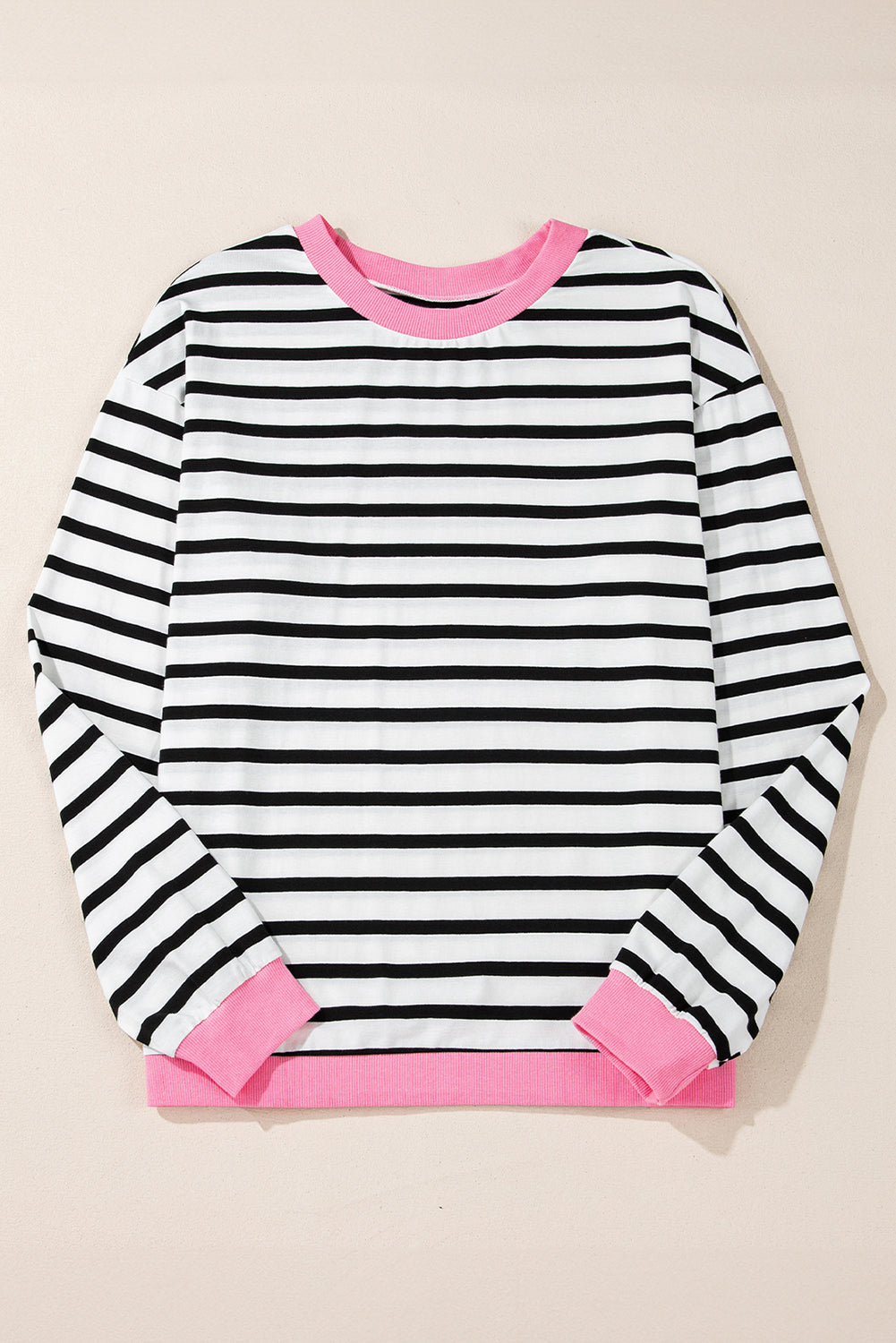 Chic black striped long sleeve top with contrast edges