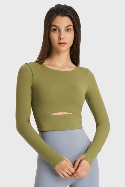 Cutout Long Sleeve Cropped Sports Top.