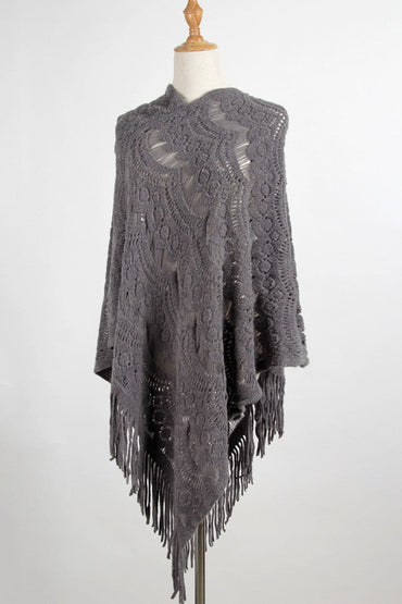 Fringe Openwork Surplice Cape Sleeve Poncho.