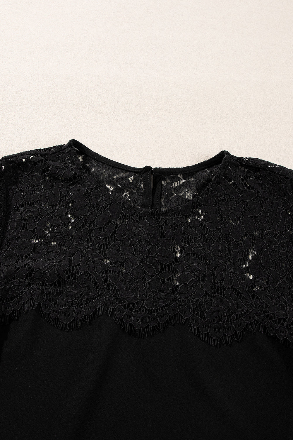 Elegant black lace crochet long sleeve top with O neck design