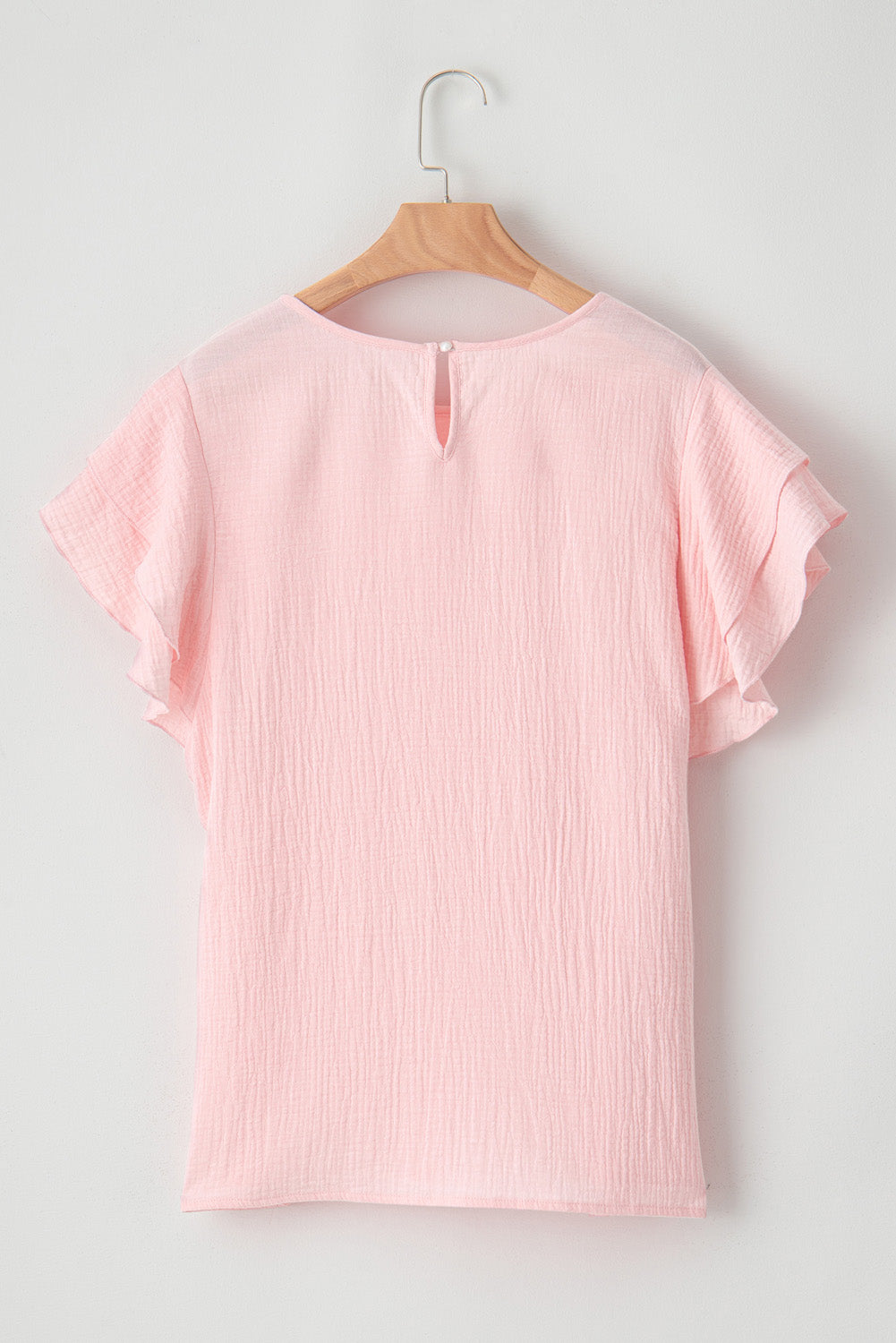 Light pink plus size ruffle sleeve top with crinkle texture