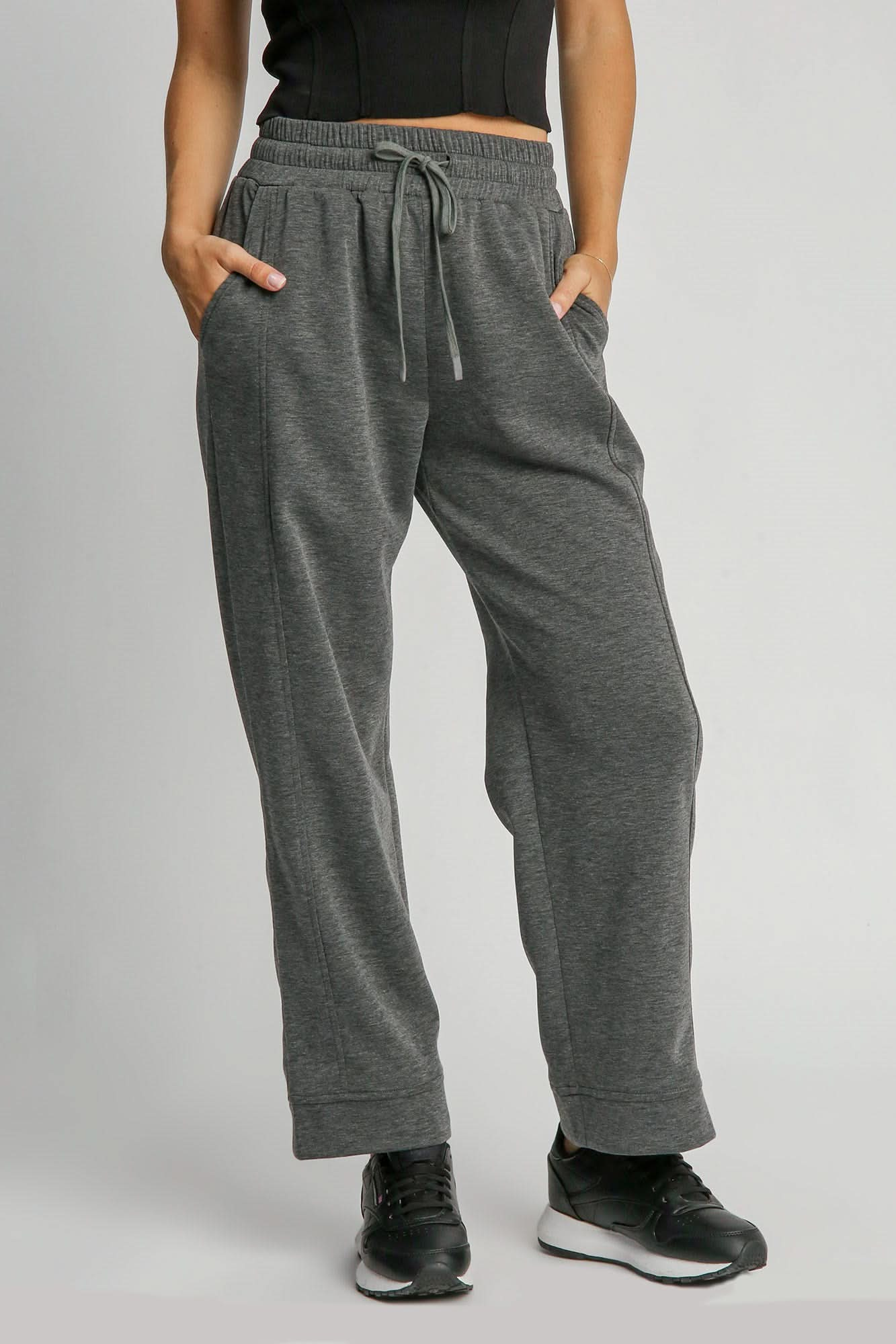 Chic Comfort Wide Leg Drawstring Pants with Functional Pockets