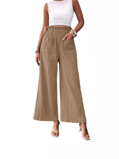 Frilled Pocketed Wide Leg Trousers