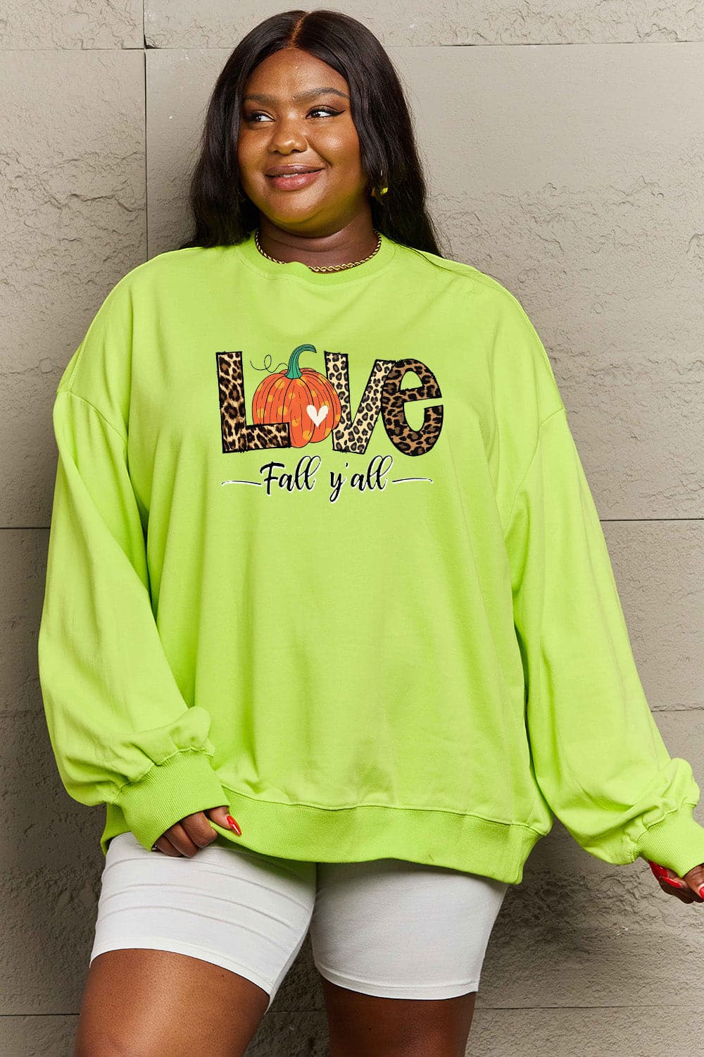 Simply Love Full Size LOVE FALL Y'ALL Graphic Sweatshirt.