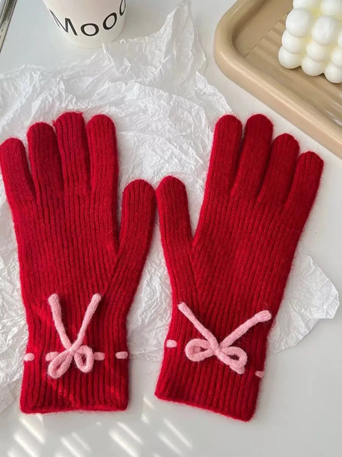 Knitted Gloves with Bow Accent Simply Love