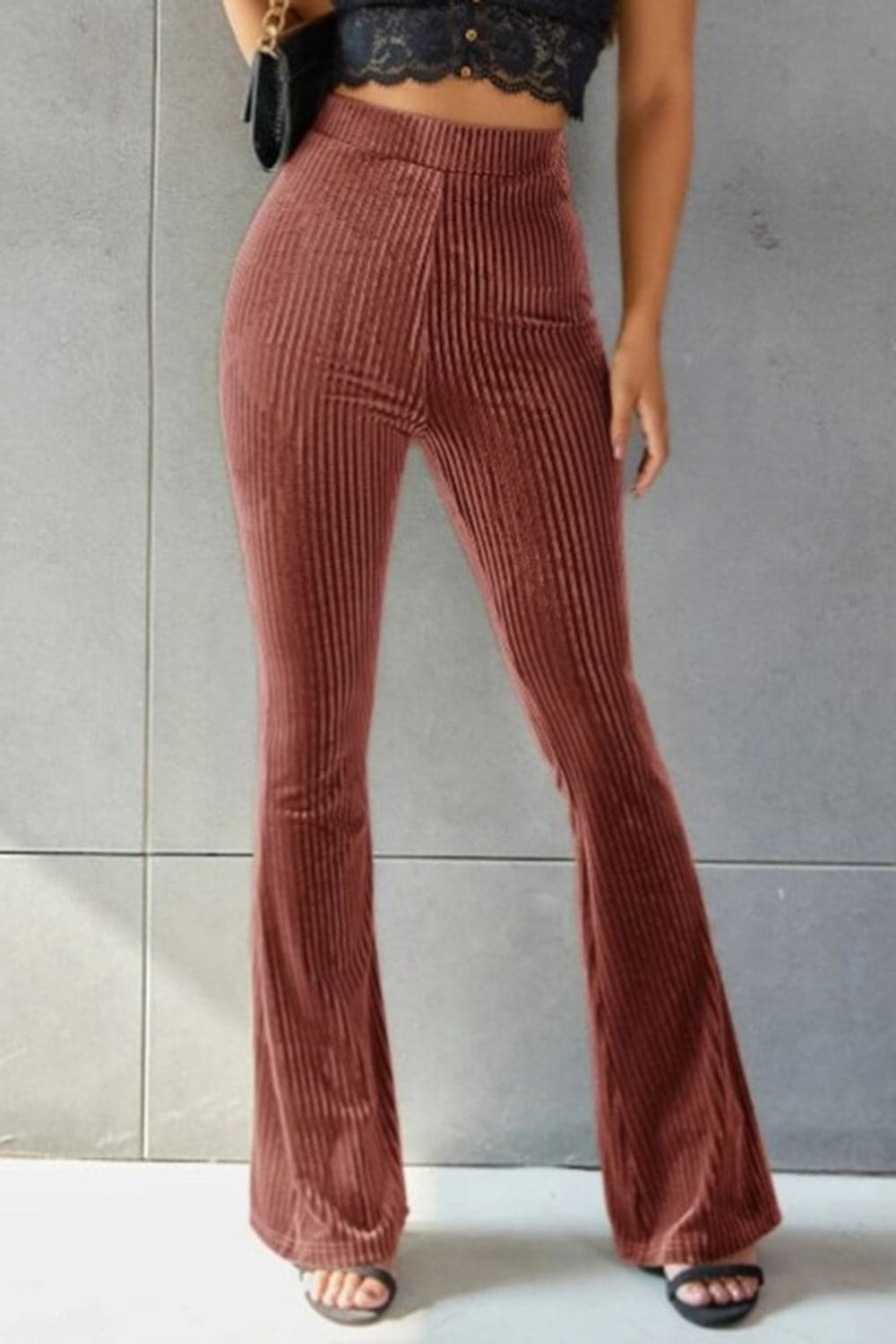 Ribbed High Waist Flare Pants.