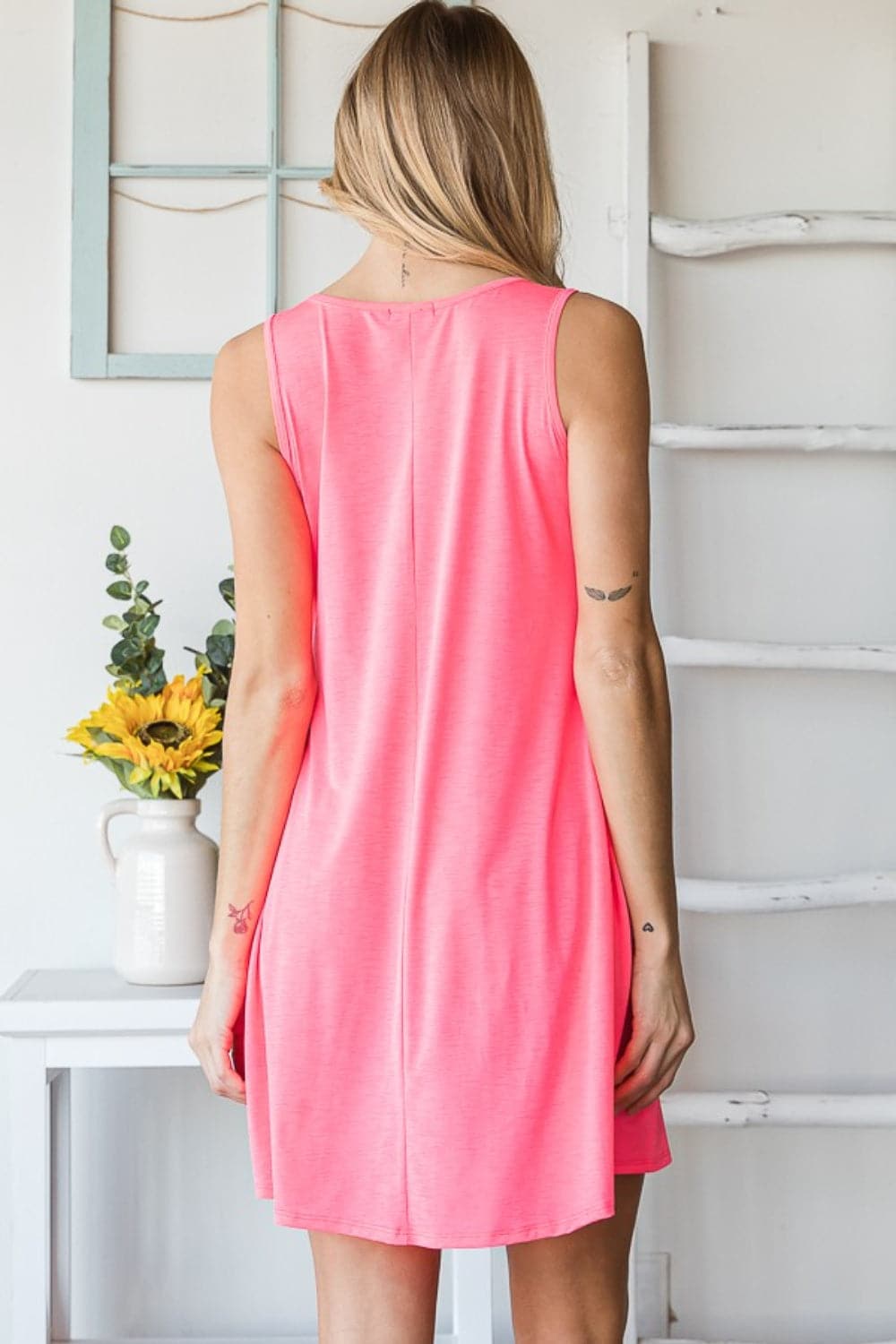 Heimish Full Size V-Neck Mini Tank Dress with Pockets.