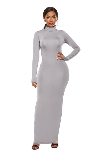 Mock Neck Long Sleeve Maxi Slim Dress.