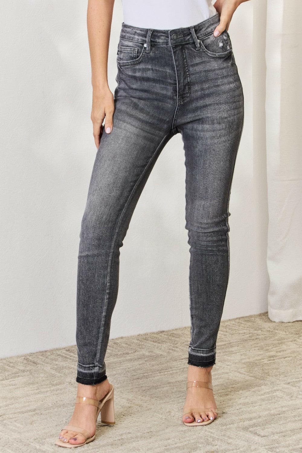 Judy Blue Full Size High Waist Tummy Control Release Hem Skinny Jeans.